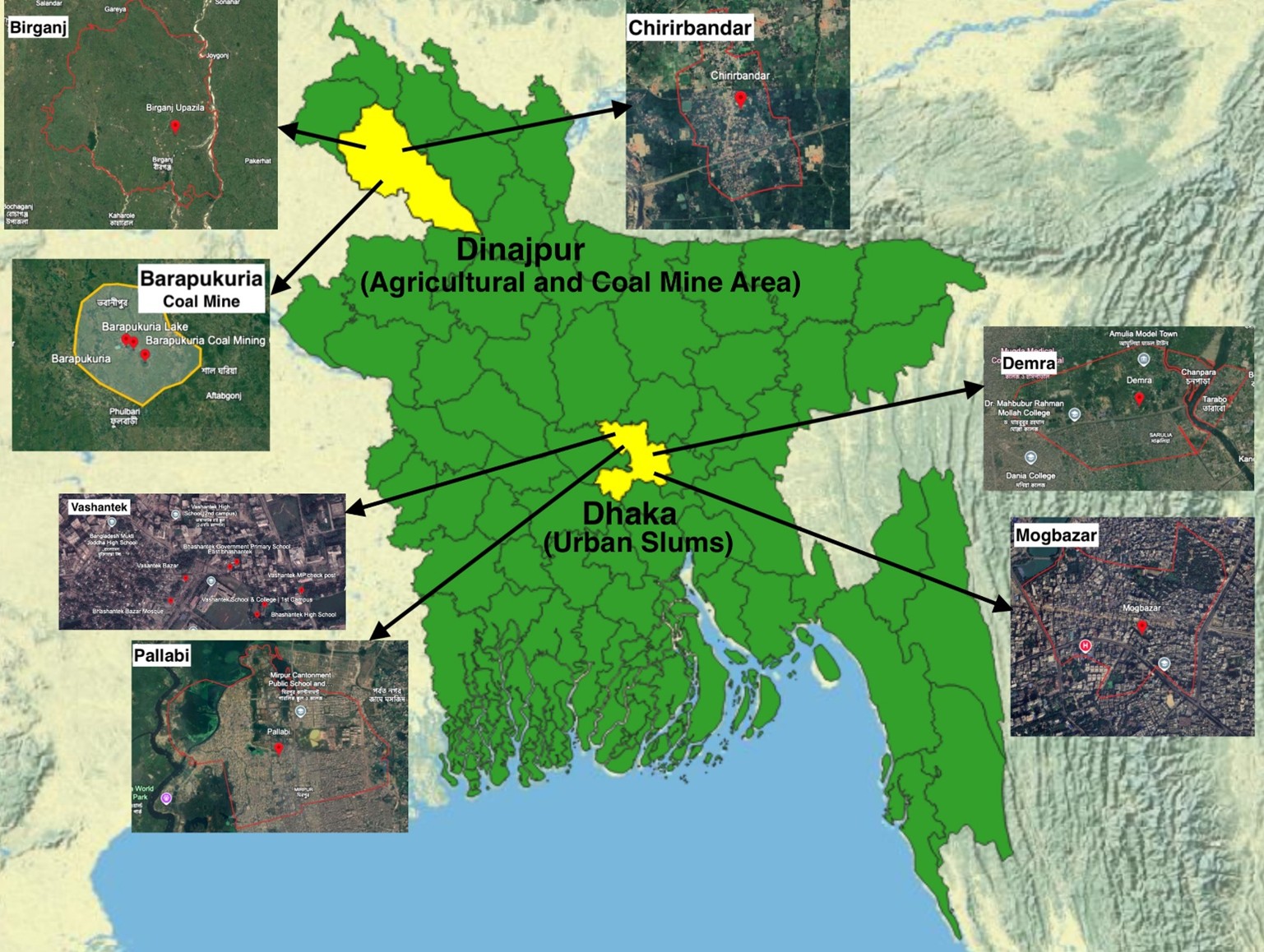 BLADES study locations in Dhaka and Dinajpur